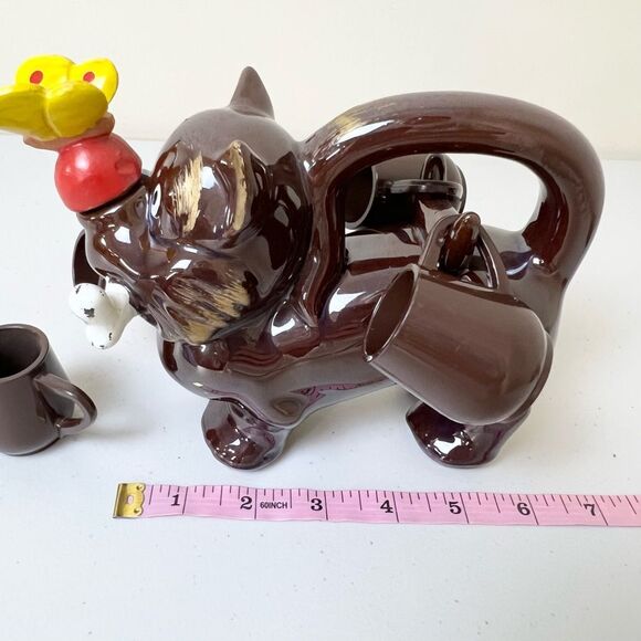 VTG MCM Dog Butterfly Nose Decanter And Four Shot Glasses - Picture 10 of 10